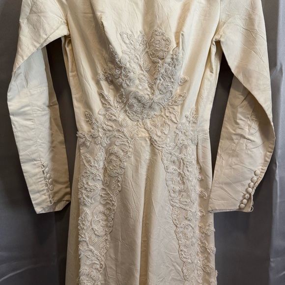 Vintage Handmade Cream Beaded Dress Button Back XS Wedding 50s - 60a Rare Read - Picture 9 of 16